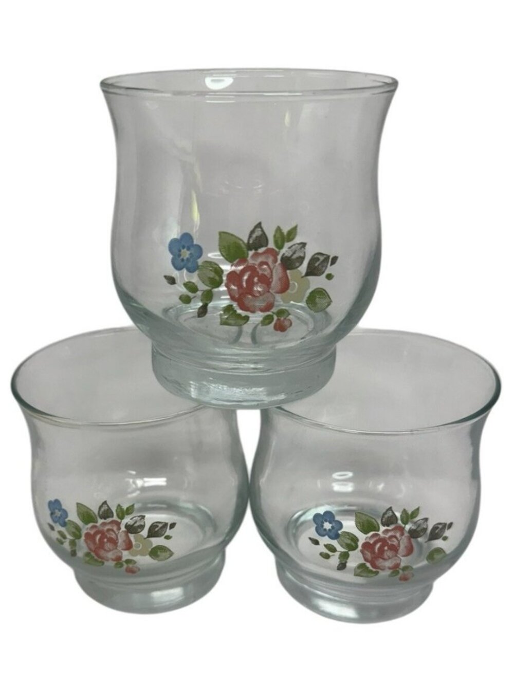 (3) Pfaltzgraff Perennials Tea Rose 8 oz Tulip Juice/Rocks Curved Glasses Libbey
